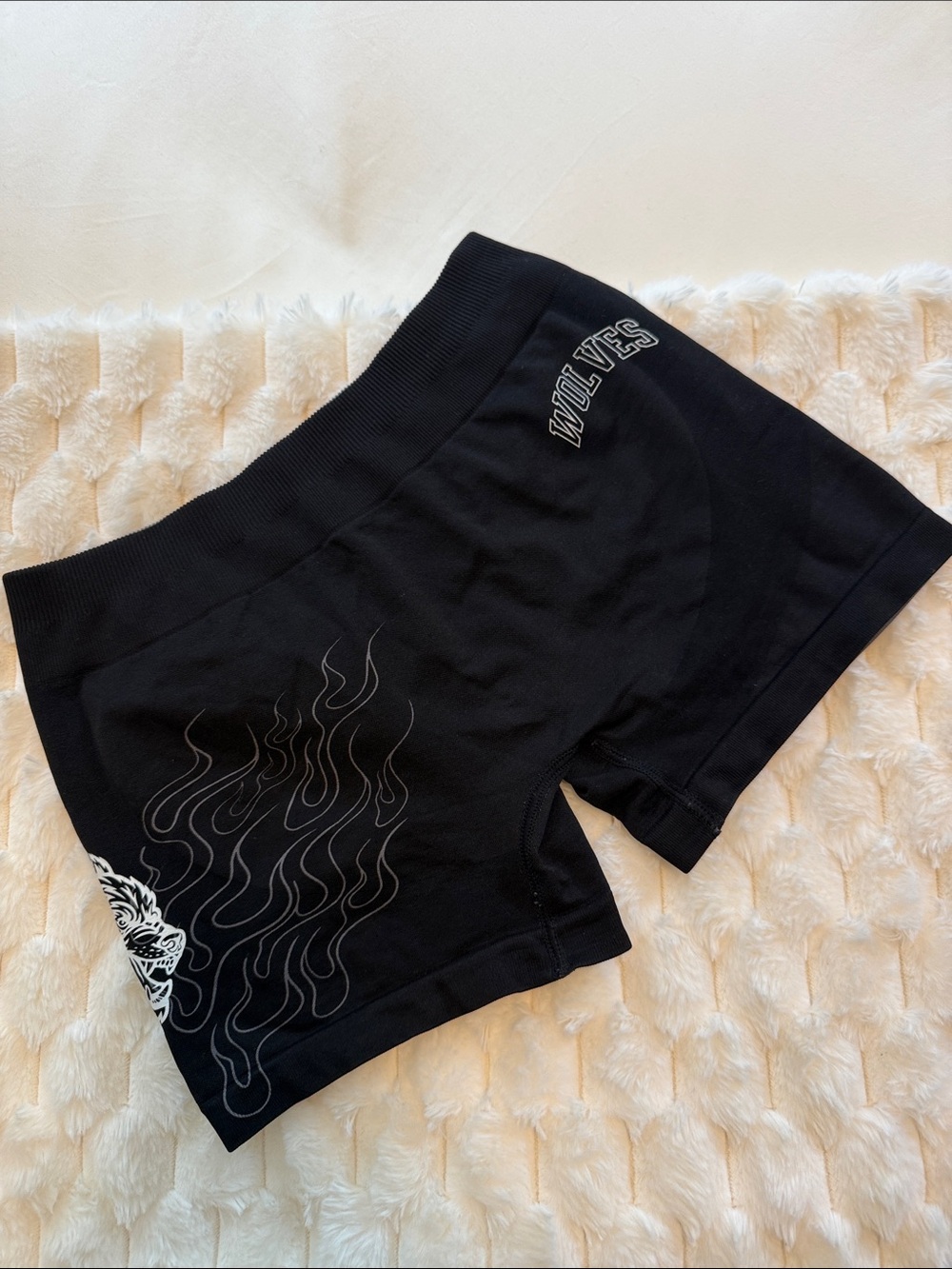 Darc Sport Black Women’s Athletic Shorts with Flame & Wolf Graphics